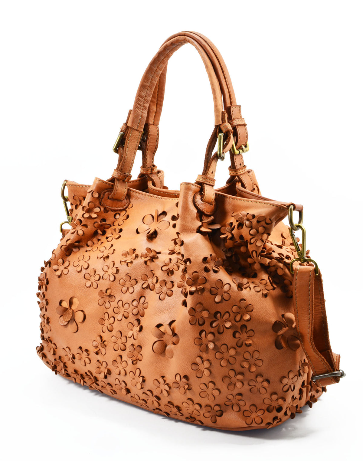 Borsa Shopper Classica con Stampa Laser Fiori in Vera Pelle Sauvage | Made In Italy