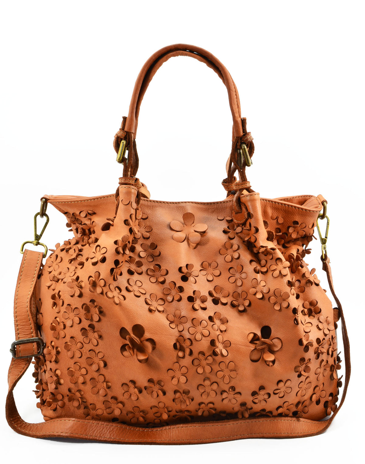 Borsa Shopper Classica con Stampa Laser Fiori in Vera Pelle Sauvage | Made In Italy