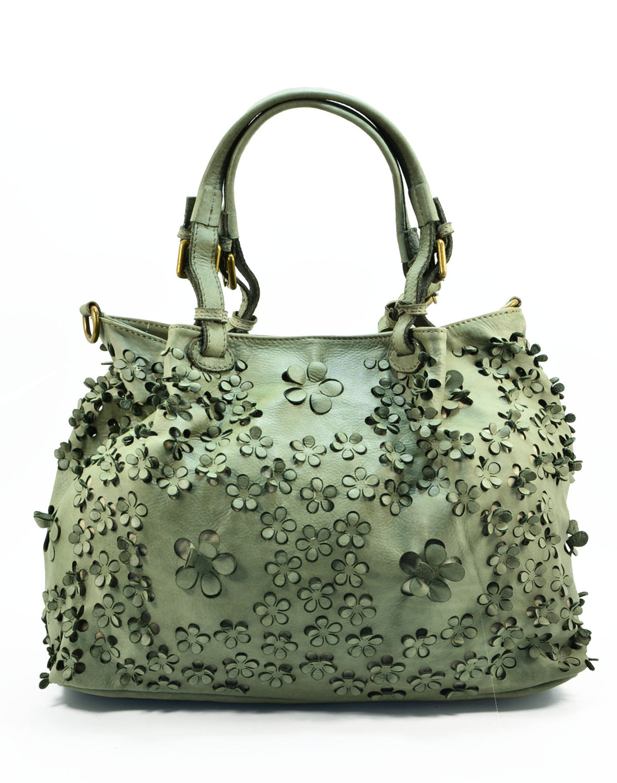 Borsa Shopper Classica con Stampa Laser Fiori in Vera Pelle Sauvage | Made In Italy