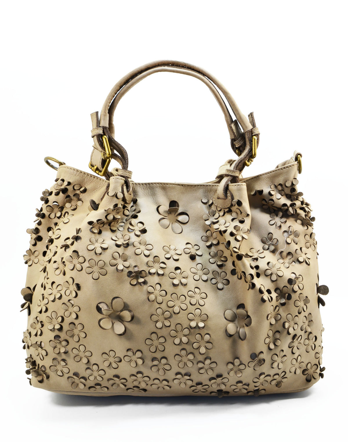 Borsa Shopper Classica con Stampa Laser Fiori in Vera Pelle Sauvage | Made In Italy