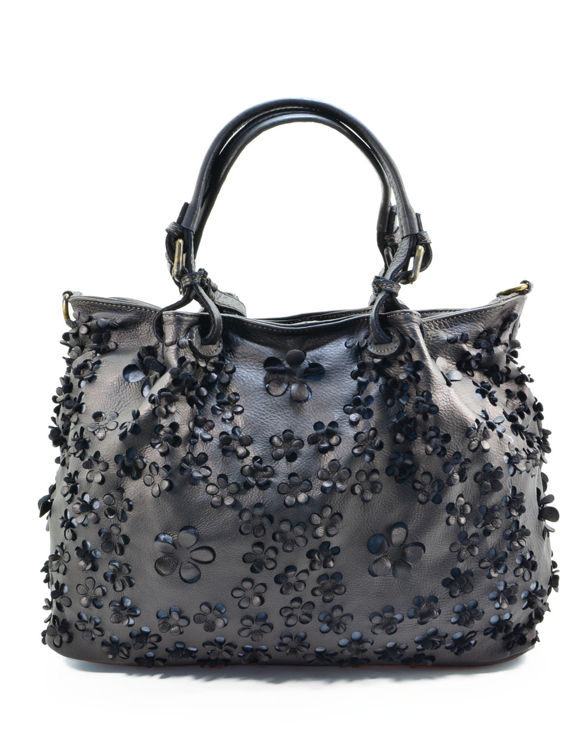 Borsa Shopper Classica con Stampa Laser Fiori in Vera Pelle Sauvage | Made In Italy