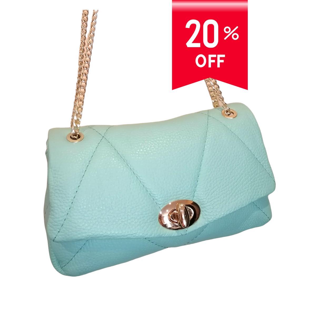 Borsa a Tracolla con Catena in Vera Pelle Imbottita