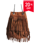 Borsa a Secchiello con Frangia in Pelle Scamosciata