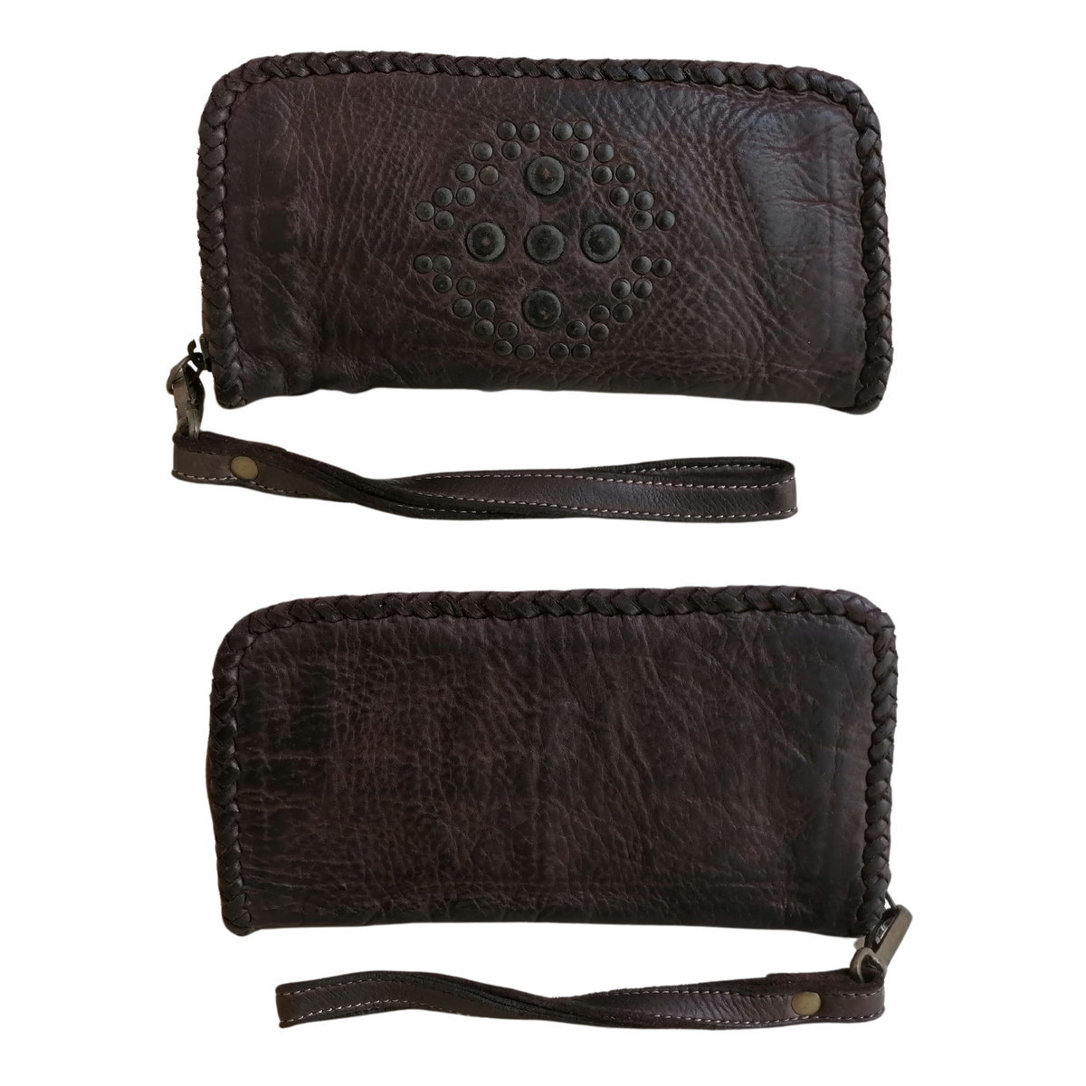 Portafoglio in Pelle Sauvage Morbida con Manico Borchie effetto Vintage