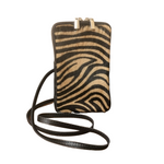 portacellulare cavallino zebrato beige zip oro