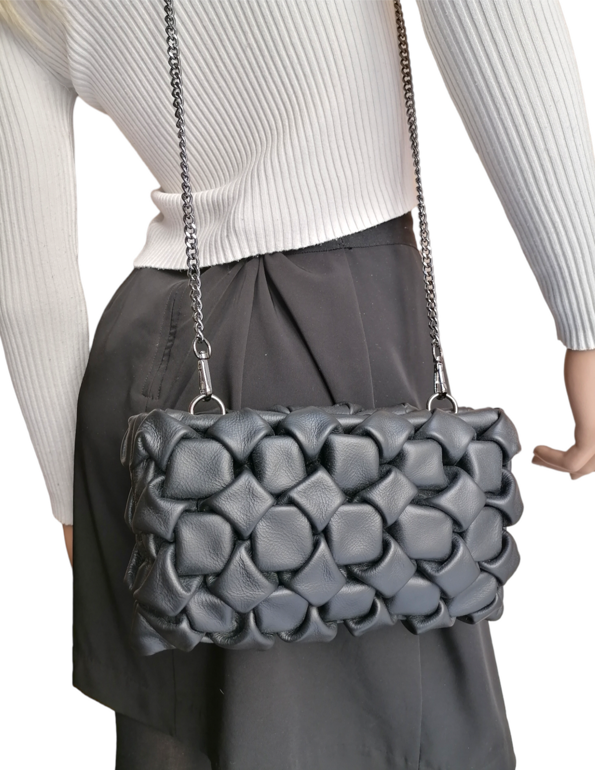 Borsa Ruvida in Vera Pelle Intrecciata Sauvage