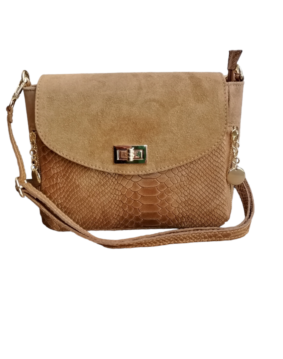 Borsa a Tracolla con 2 ciondoli in Vera Pelle Combinazione