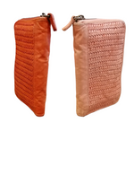 POFSS7505 Portafoglio Bifold a Cerniera in Pelle Intrecciata Effetto Vintage