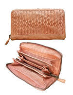 POFSS7505 Portafoglio Bifold a Cerniera in Pelle Intrecciata Effetto Vintage