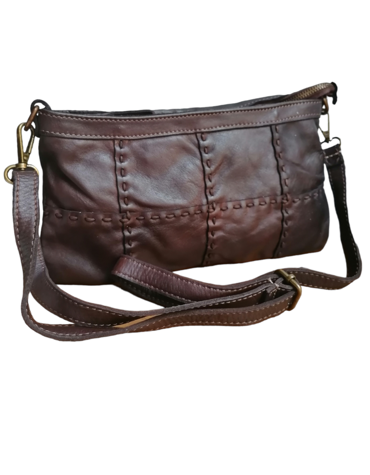 Tracolla Piccola Quadretti 15x25cm Vera Pelle Sauvage Vintage