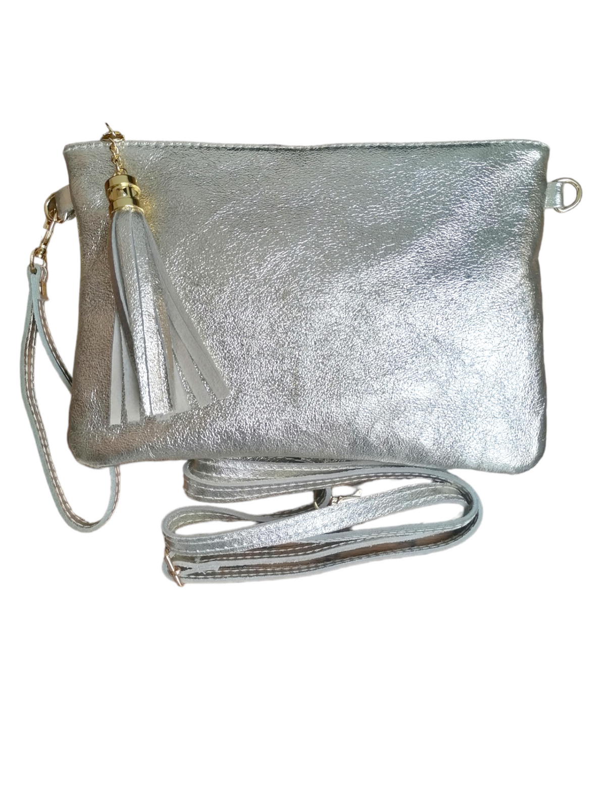 Bustina 18x25 cm Frangia con Manico in Vera Pelle Made in Italy