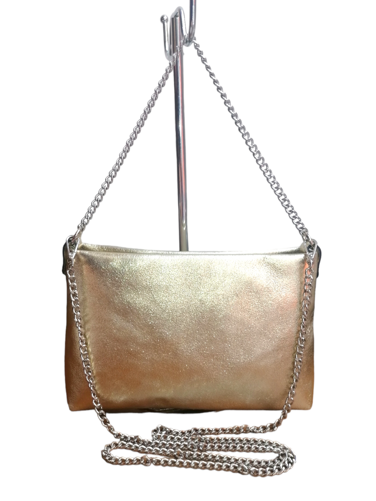 Borsetta con Catena Argento Manico / Tracolla in Vera Pelle Made in Italy