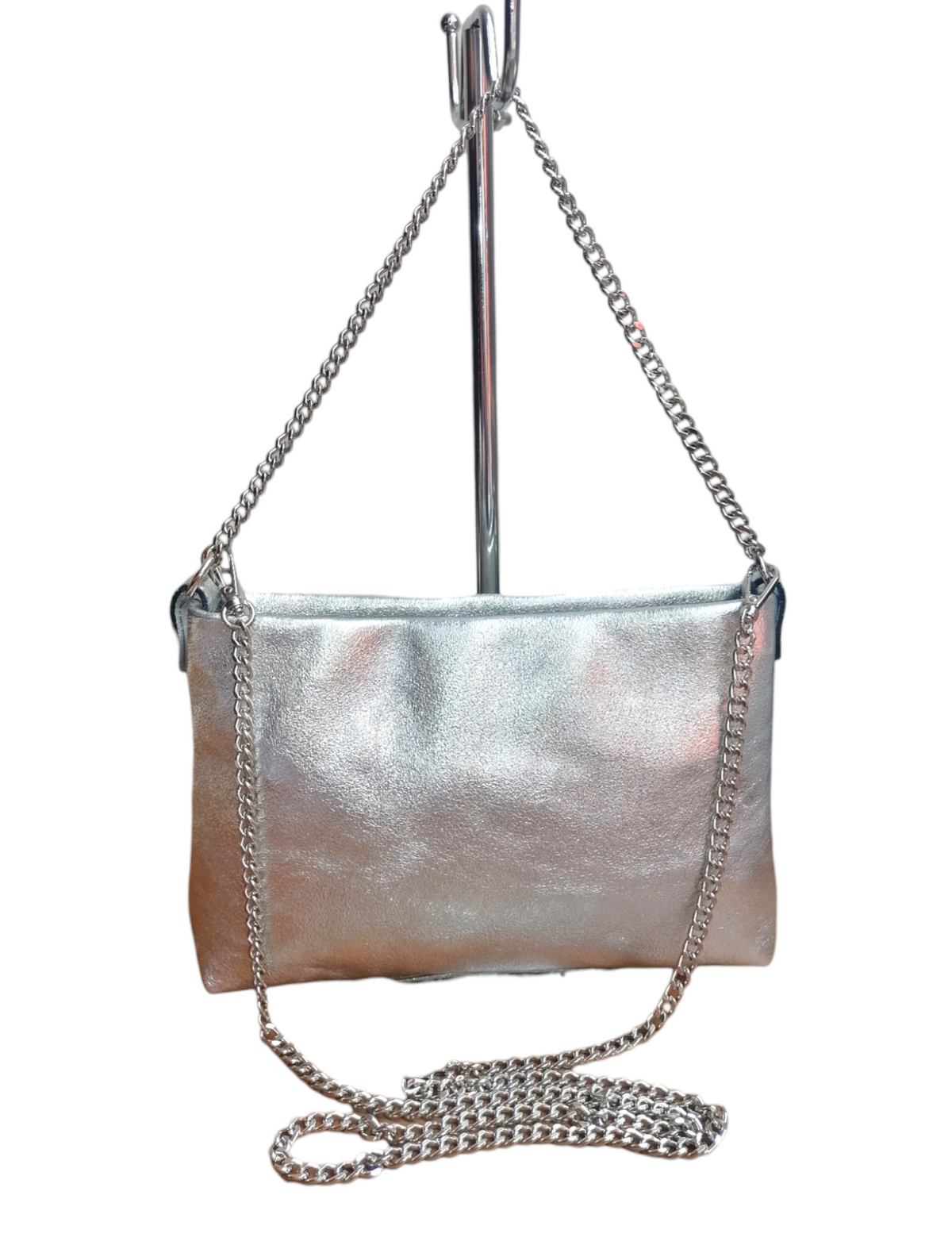 Borsetta con Catena Argento Manico / Tracolla in Vera Pelle Made in Italy