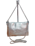 Borsetta con Catena Argento Manico / Tracolla in Vera Pelle Made in Italy