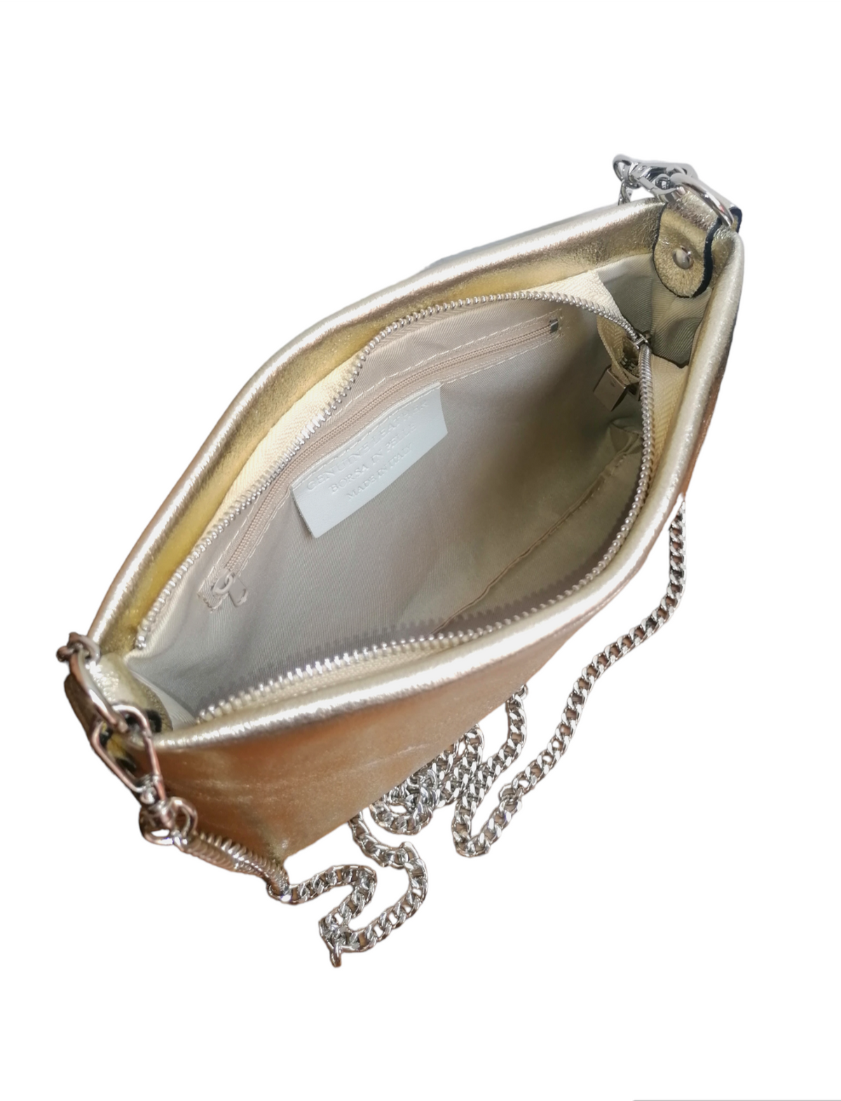 Borsetta con Catena Argento Manico / Tracolla in Vera Pelle Made in Italy