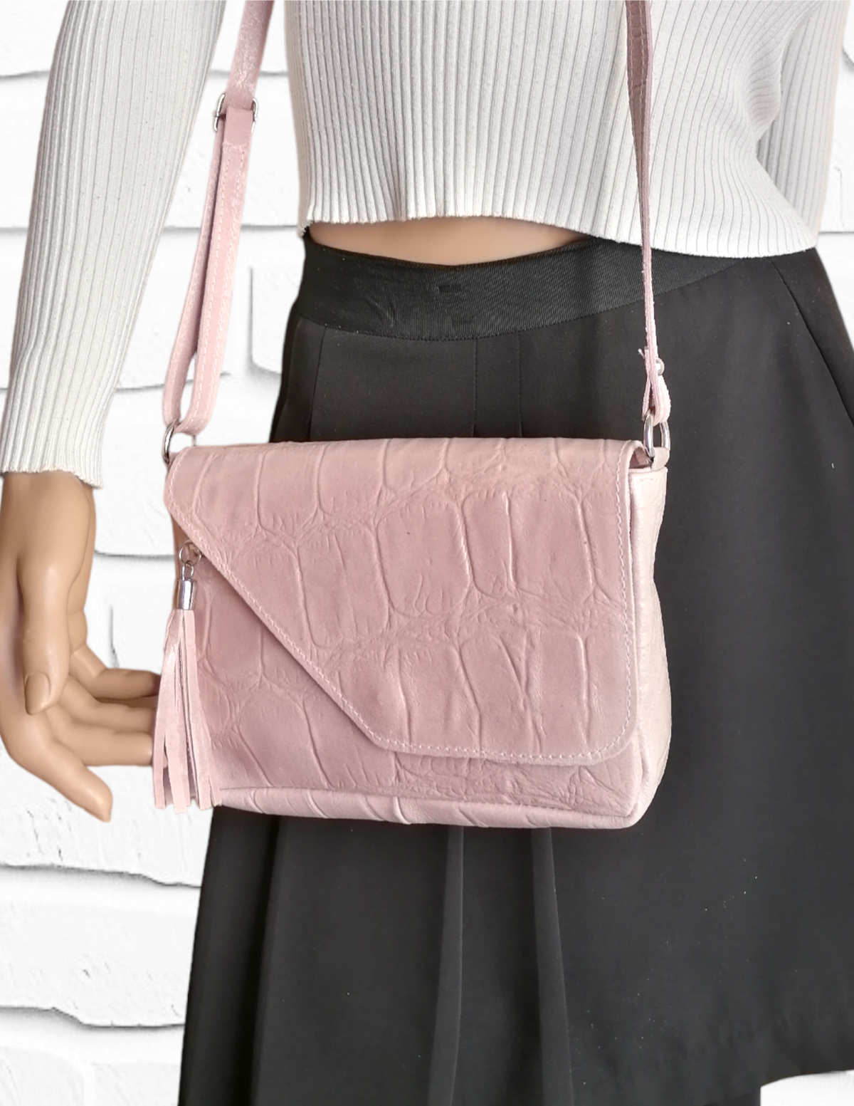 Pochette con Frangia in Vera Pelle Stampata