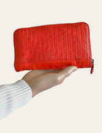 POFSS7505 Portafoglio Bifold a Cerniera in Pelle Intrecciata Effetto Vintage