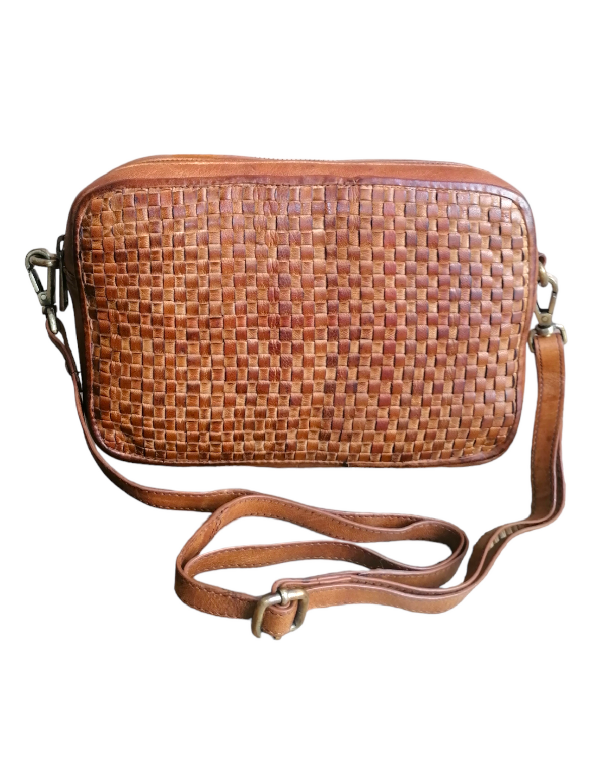 Tracolla Doppio Zip in Vera Pelle Intrecciata Sauvage | Stile Vintage