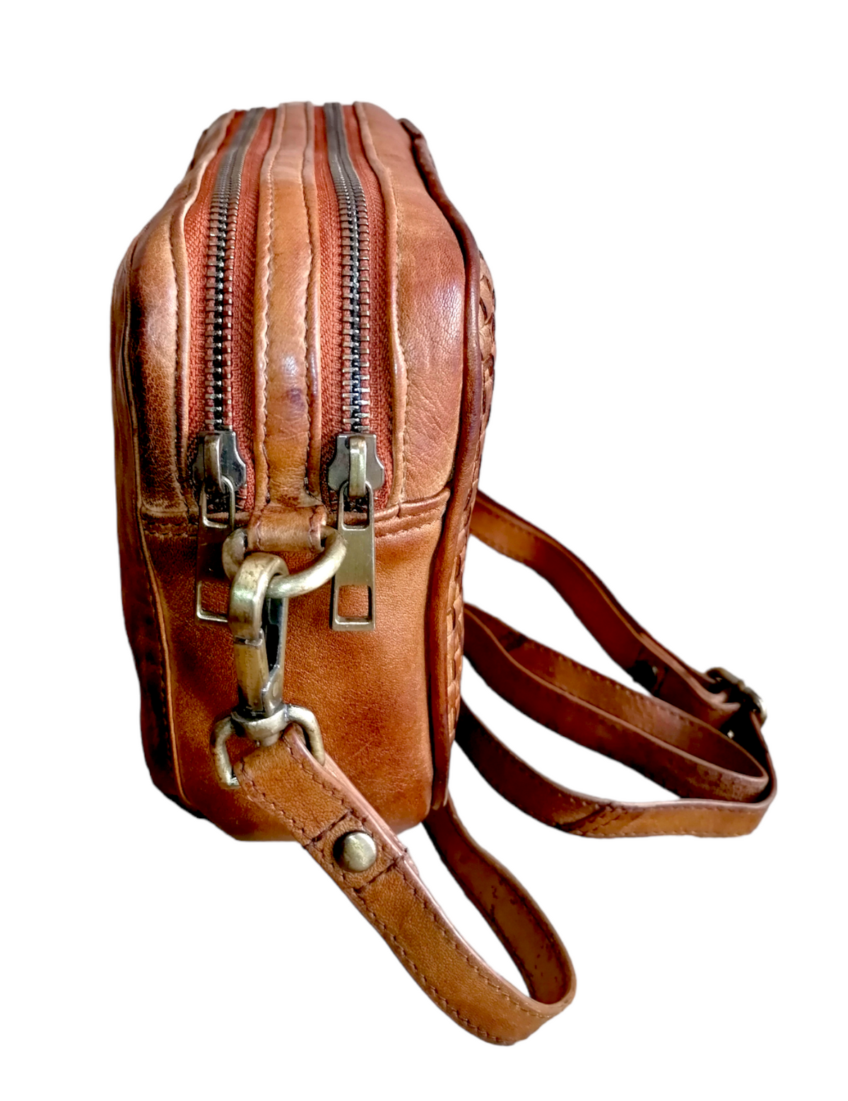 Tracolla Doppio Zip in Vera Pelle Intrecciata Sauvage | Stile Vintage