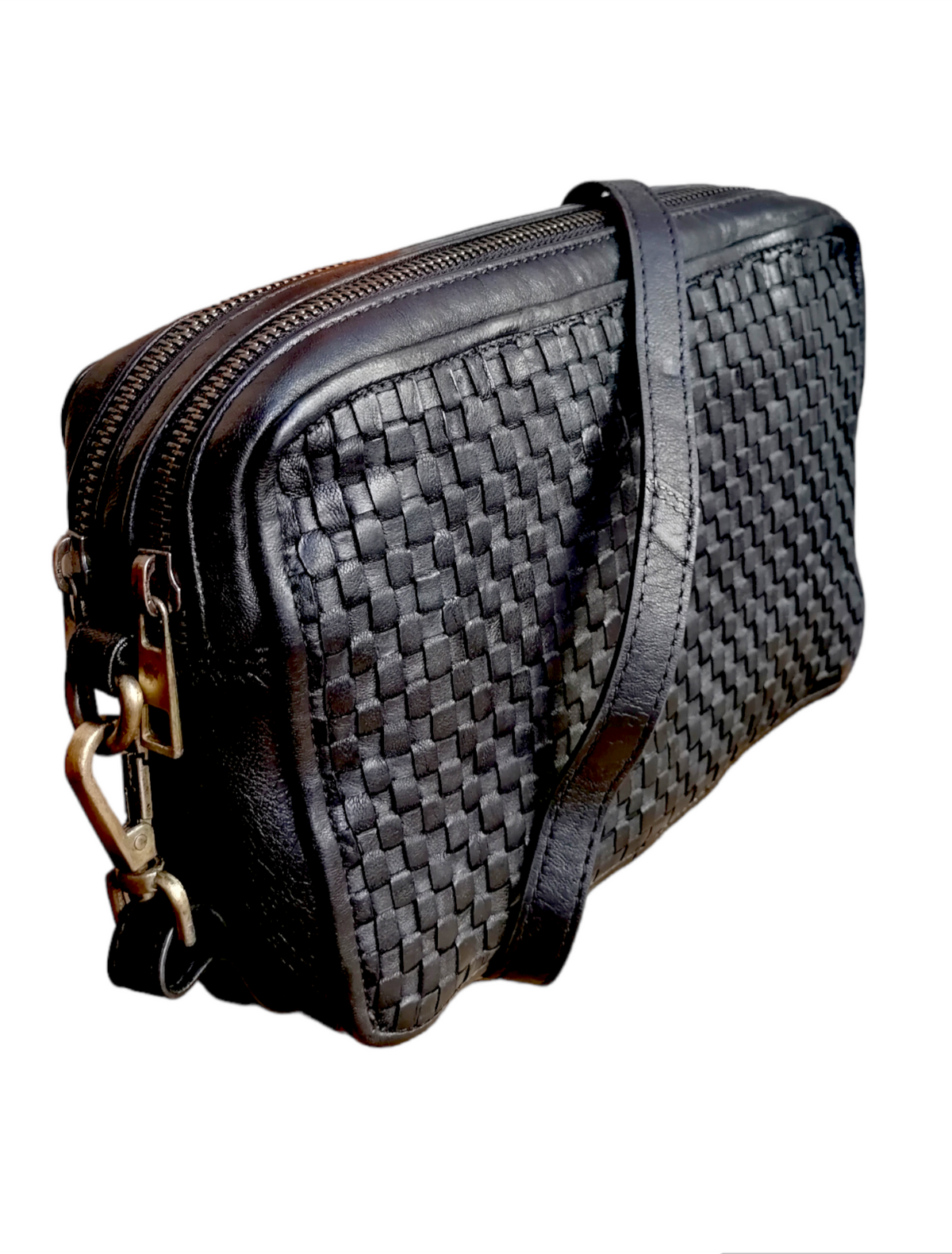 Tracolla Doppio Zip in Vera Pelle Intrecciata Sauvage | Stile Vintage