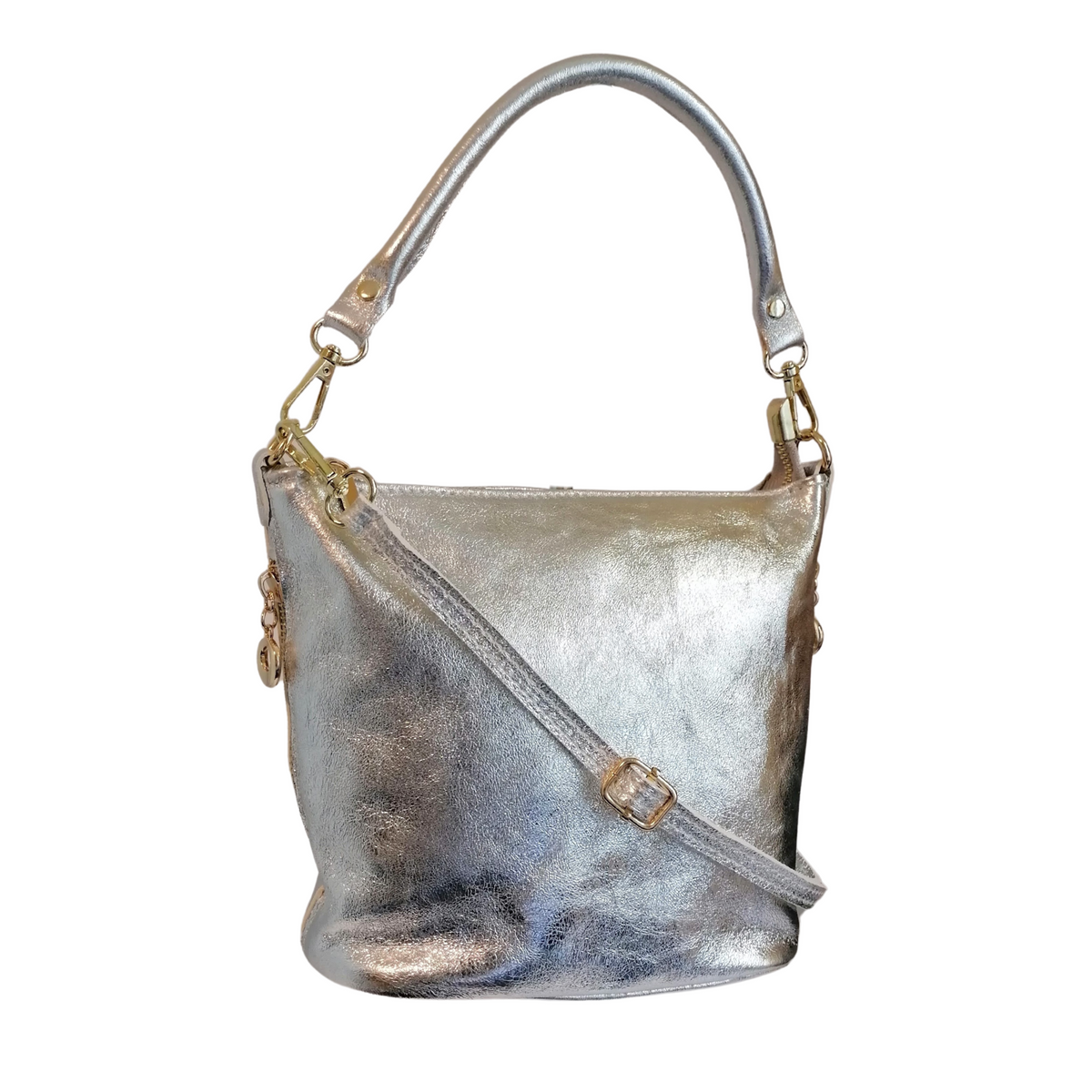 Borsa a Secchio con Ciondoli in Vera Pelle Dollaro Made In Italy