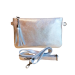 Bustina Tracolla con Frangia in Vera Pelle Metalizzata Made In Italy A222