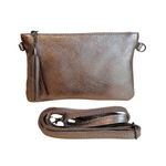 Bustina Tracolla con Frangia in Vera Pelle Metalizzata Made In Italy A222