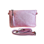 Bustina Tracolla con Frangia in Vera Pelle Metalizzata Made In Italy A222