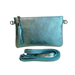 Bustina Tracolla con Frangia in Vera Pelle Metalizzata Made In Italy A222