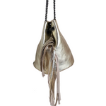 Borsa a Secchiello con Frangia in Vera Pelle Metalizzata Made In Italy