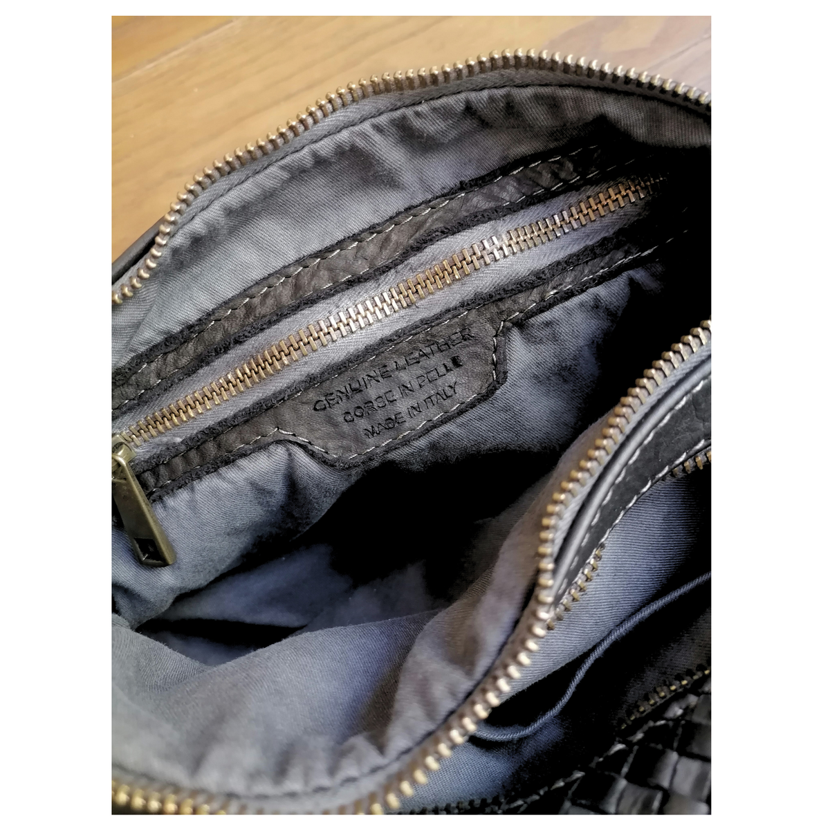 Borsa a Tracolla 2 Zip in Vera Pelle Sauvage Intrecciata ss247 Made In Italy