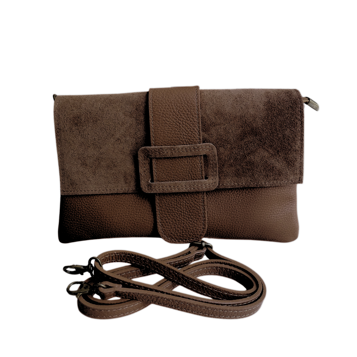 Borsa a Busta Pochette Clutch Bag Morbida in Vera Pelle Dollaro e Scamosciata | Made in Italy