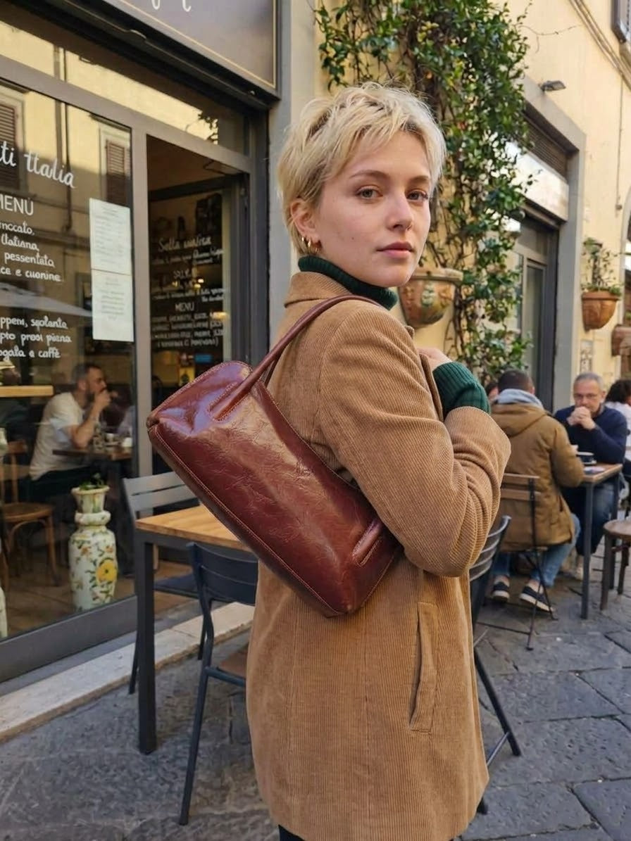 Borsetta Bassa da spalla in Vero Cuoio Toscano Made in Italy