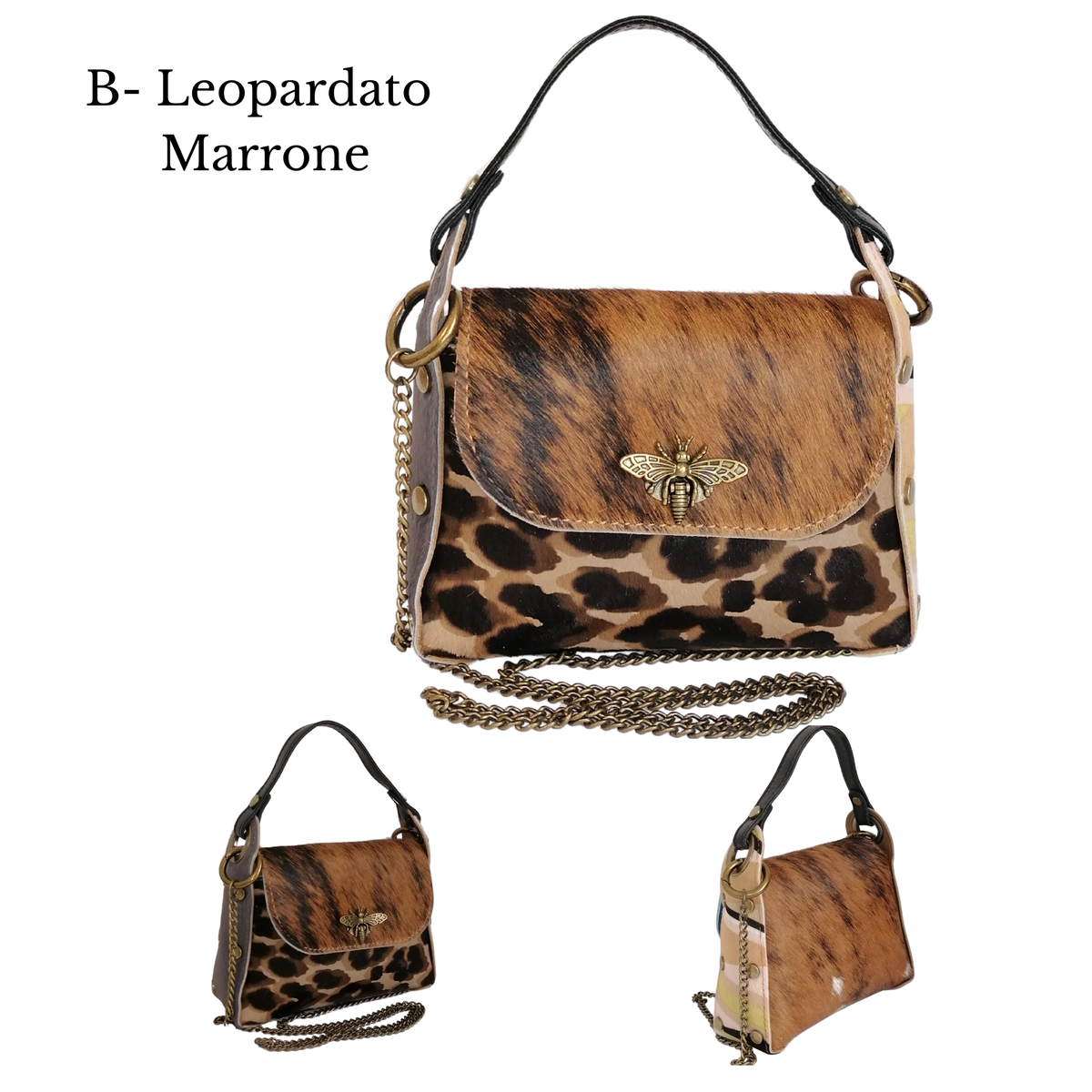 color B-leopardato Marrone Bee bag larga Cavallino