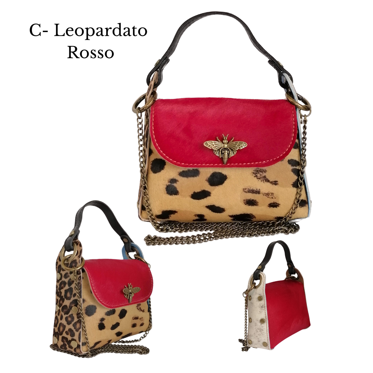 colorC-leopardato Rosso Bianco Bee bag larga Cavallino