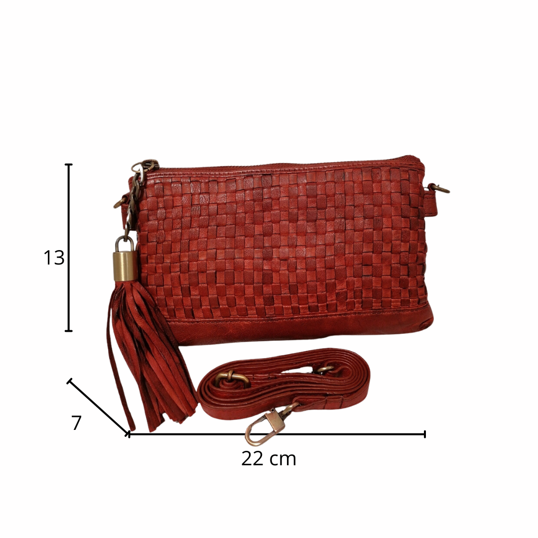 Borsetta a Tracolla Doppio Comparto in Vera Pelle Intrecciata Sauvage