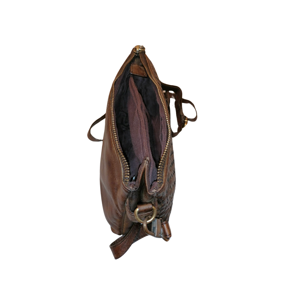 Borsetta a Tracolla Doppio Comparto in Vera Pelle Intrecciata Sauvage