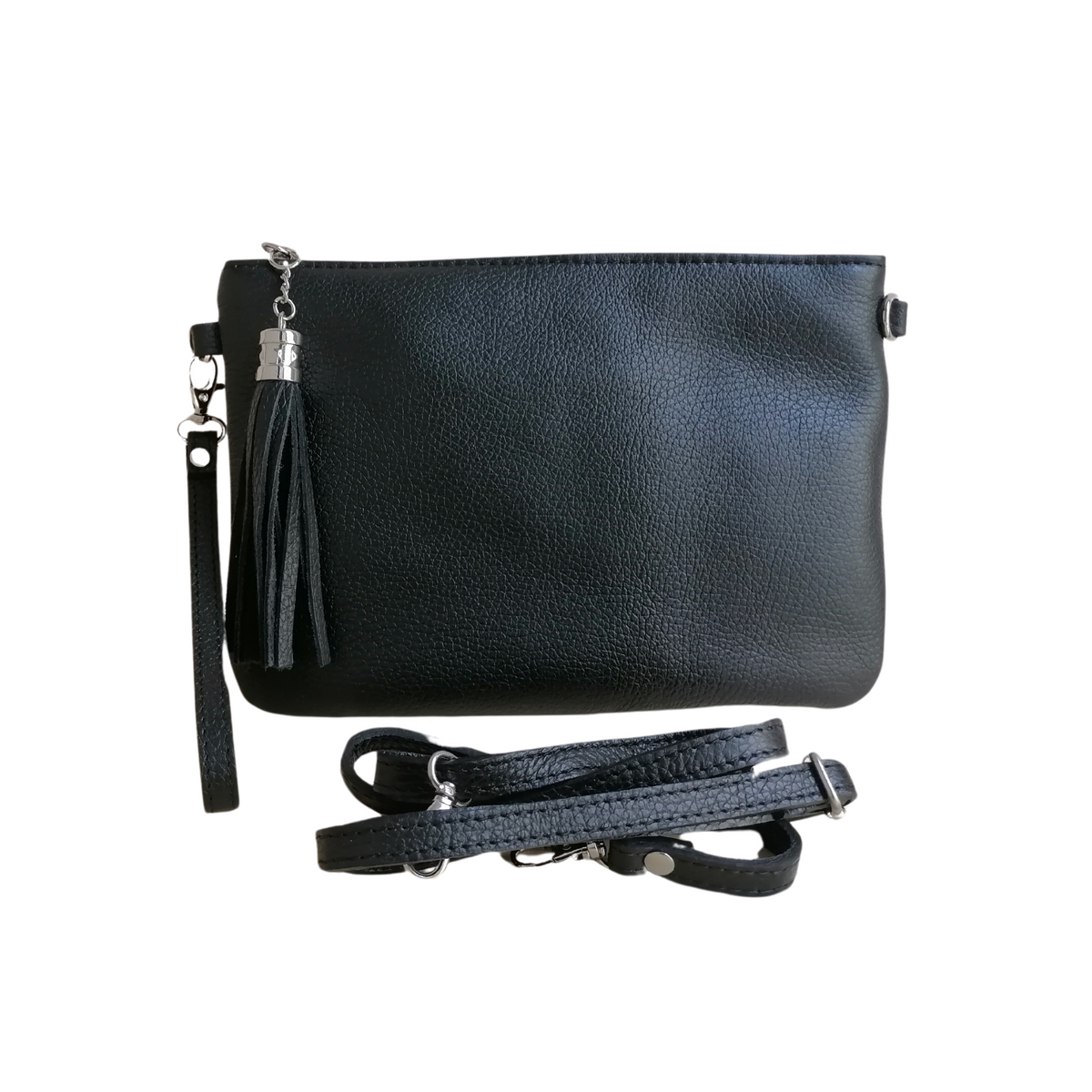 Bustina 18x25 cm Frangia con Manico in Vera Pelle Made in Italy