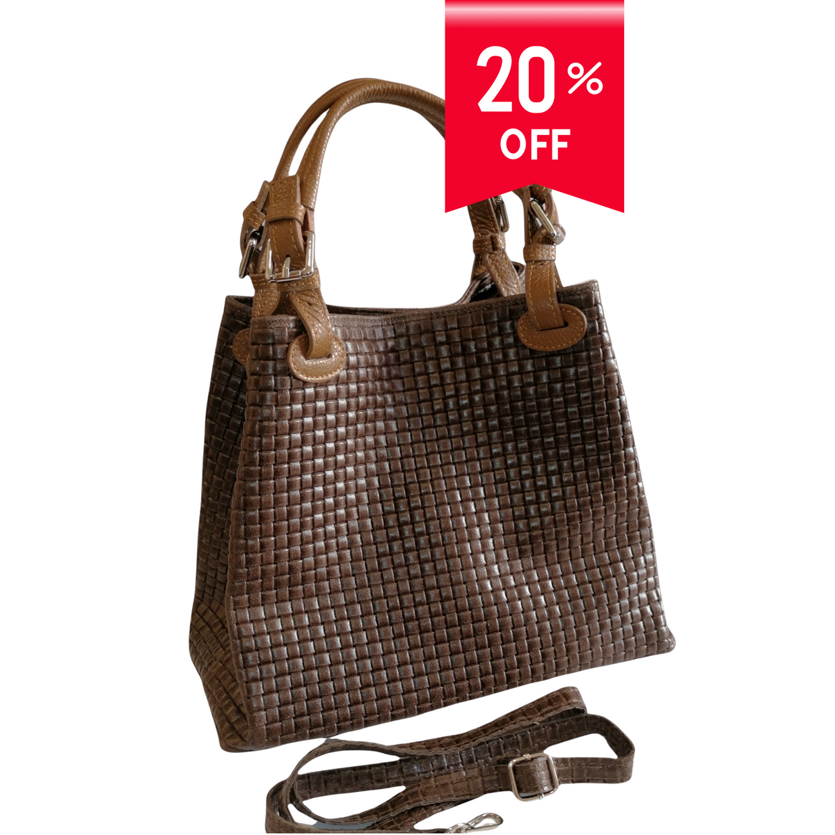 Borsa Shopper Trapezio in Vera Pelle Intrecciata Stampata