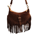 Borsa a Tracolla con Frangia in Vera Pelle Scamosciata Made in Italy