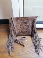 Borsa con Frangia in Vera Pelle Scamosciata