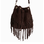 Borsa a Secchiello con Frangia in Pelle Scamosciata