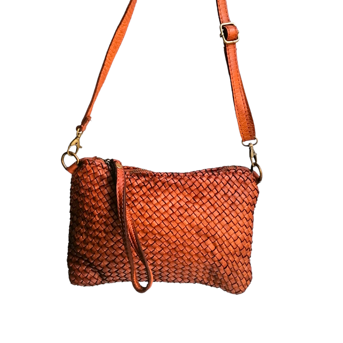 Tracolla Piccola Rettangolo Intrecciata 14 x 23cm Vera Pelle Sauvage Vintage