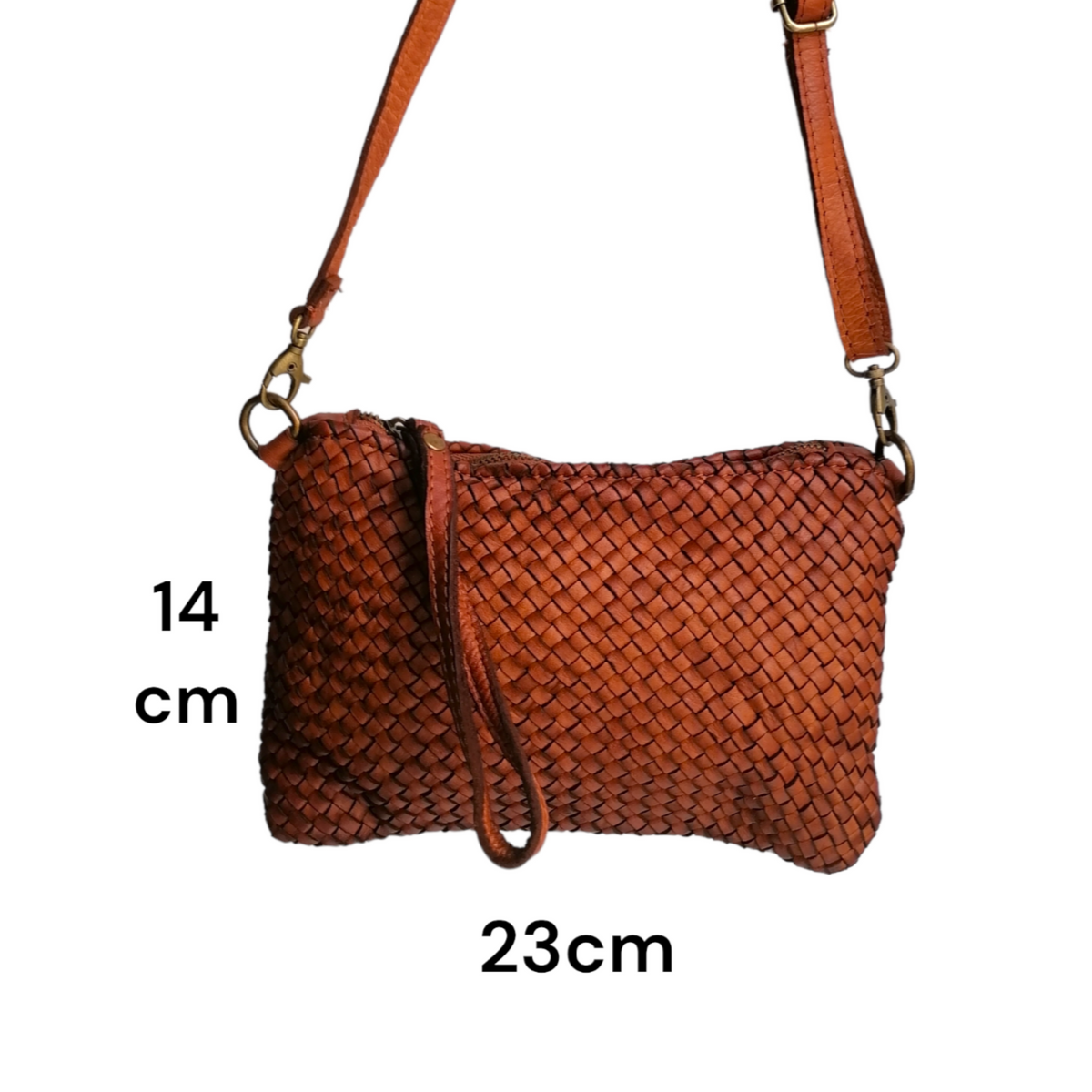 Tracolla Piccola Rettangolo Intrecciata 14 x 23cm Vera Pelle Sauvage Vintage