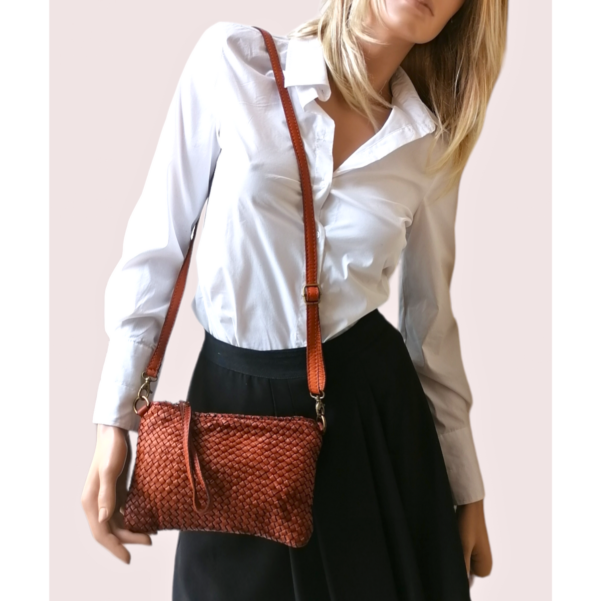 Tracolla Piccola Rettangolo Intrecciata 14 x 23cm Vera Pelle Sauvage Vintage