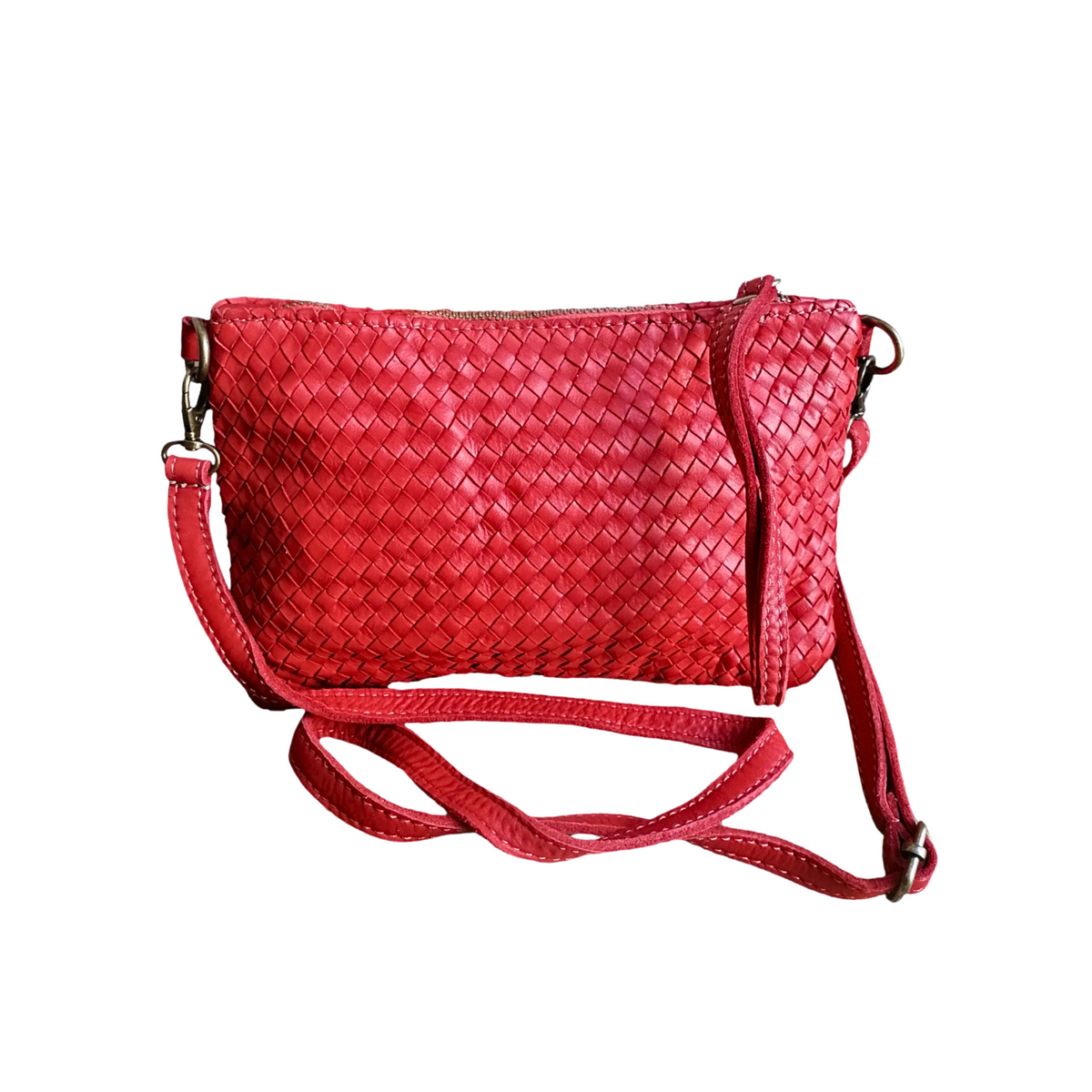 Tracolla Piccola Rettangolo Intrecciata 14 x 23cm Vera Pelle Sauvage Vintage