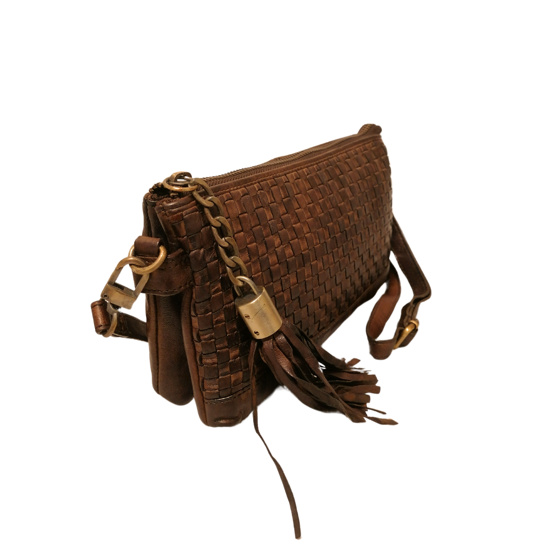 Borsetta a Tracolla Doppio Comparto in Vera Pelle Intrecciata Sauvage