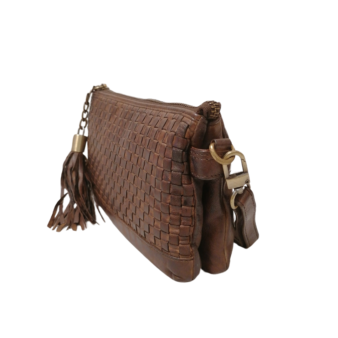 Borsetta a Tracolla Doppio Comparto in Vera Pelle Intrecciata Sauvage