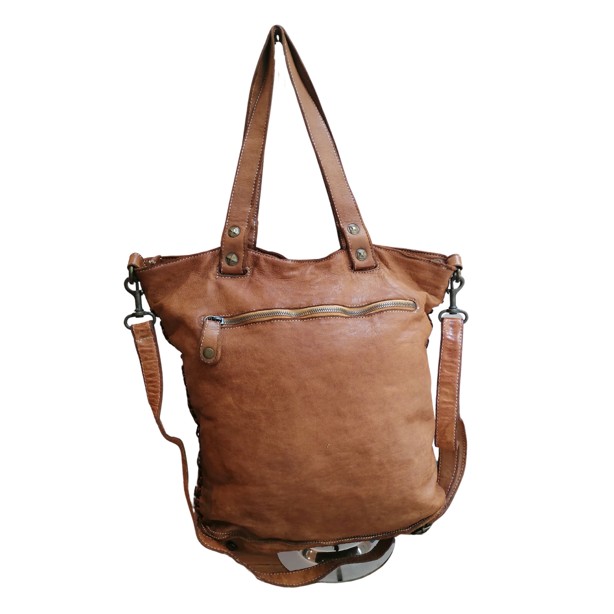 A Meta Prezzo! STOCK SS206 Tote Bag in Vera Pelle Sauvage Stile Vintage Made In Italy