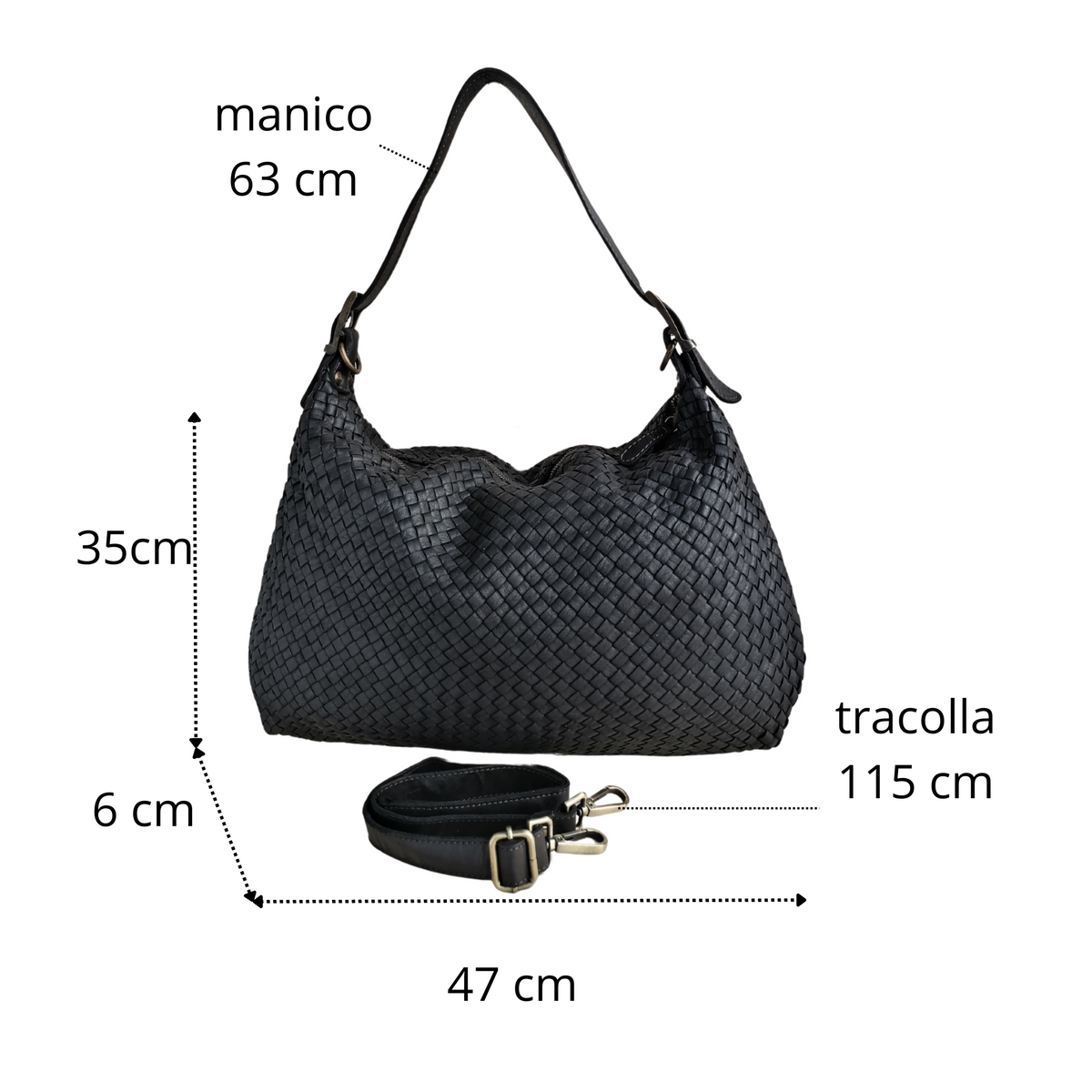 Hobo Bag Grande in Vera Pelle Intrecciata Stile Vintage Made In Italy SS216